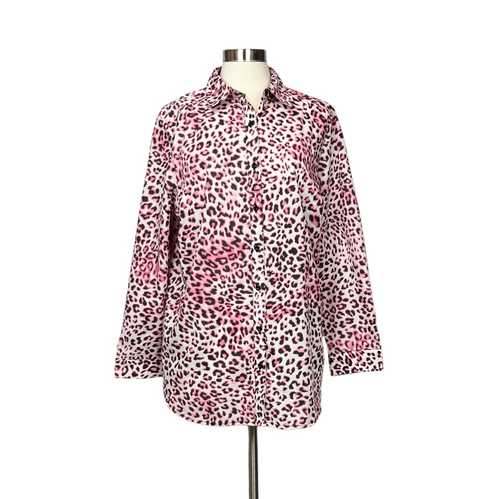 Roaman’s Pink Animal Print Button Down Top